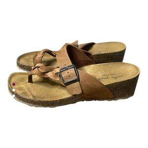 Mila Paoli Italy Leather Braided Strap Cork Wedge Sandals Shoes Tan Size 9